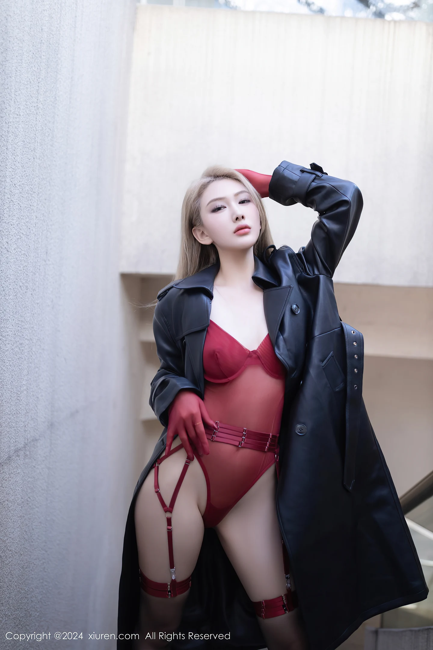 图片[5]-[XiuRen秀人网]VOL.8124 模特沈青黛性感黑皮衣露红色情趣内衣配黑丝吊袜极致魅惑写真79P-秀人网官方网站